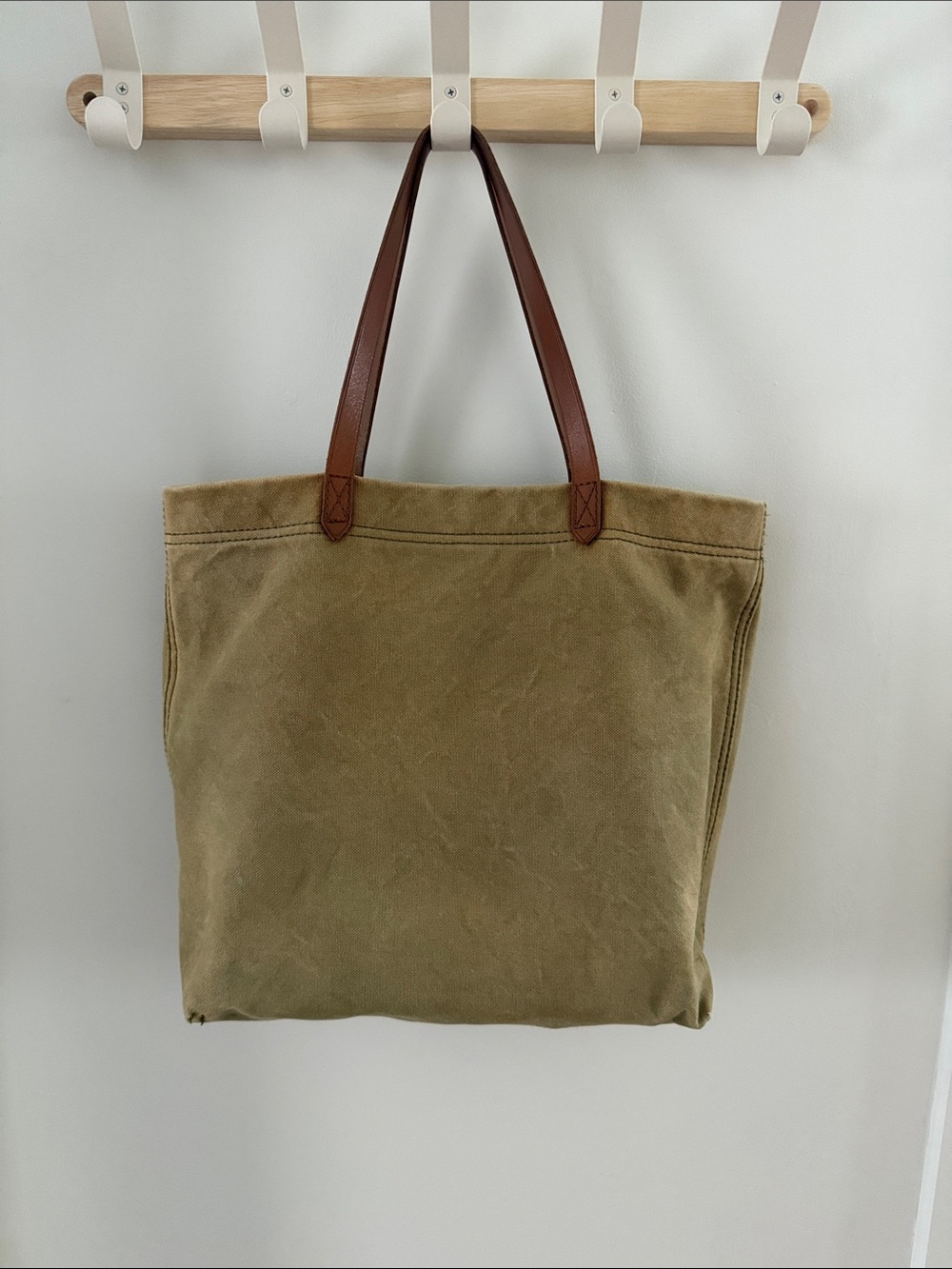 Madewell Olive Canvas Tote with Brown Leather Handles